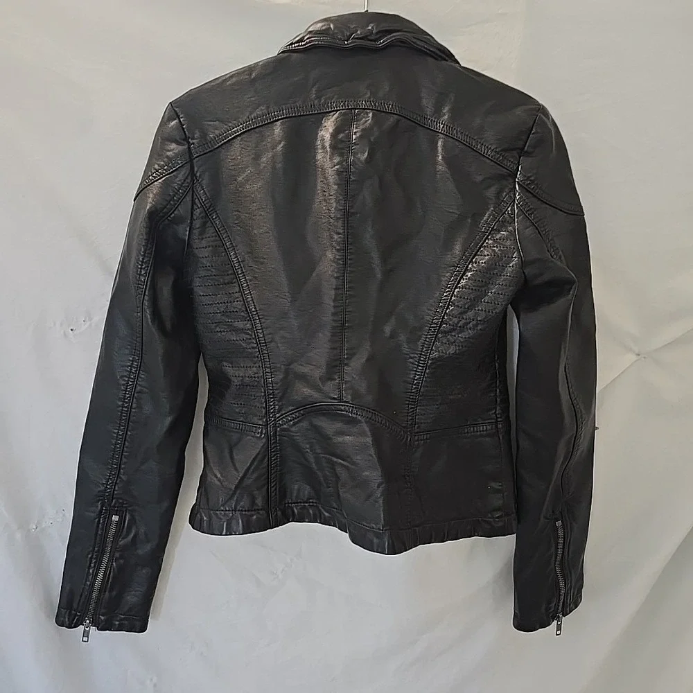 Free‎ People Soft Leather Jacket Moto Bomber Detachable Hood Black Size 4